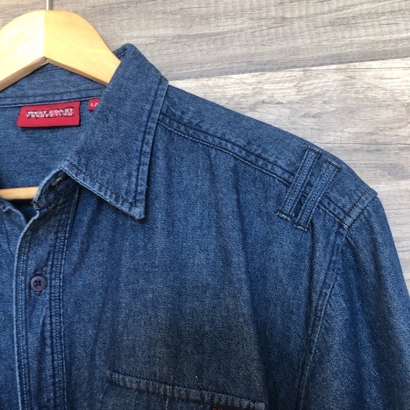 West Coast Connection Loose Fit Chambray Denim  Button Up Shirt Large - Picture 3 of 10